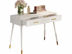 ModernLuxe Tocador 100x40x76 cm - con 2 cajones - patas de metal - (sin espejo) Blanco