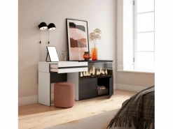 Tocador, 177x35x75cm, Con cajón, Chimenea eléctrica XXL, Tocador