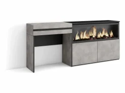 Skraut Home Tocador, 177x35x75cm, Con cajón, Chimenea eléctrica XXL, Cemento