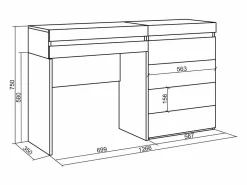 Skraut Home Tocador, 127x35x75cm, Con cajón, Cómoda, Cajonera, Roble