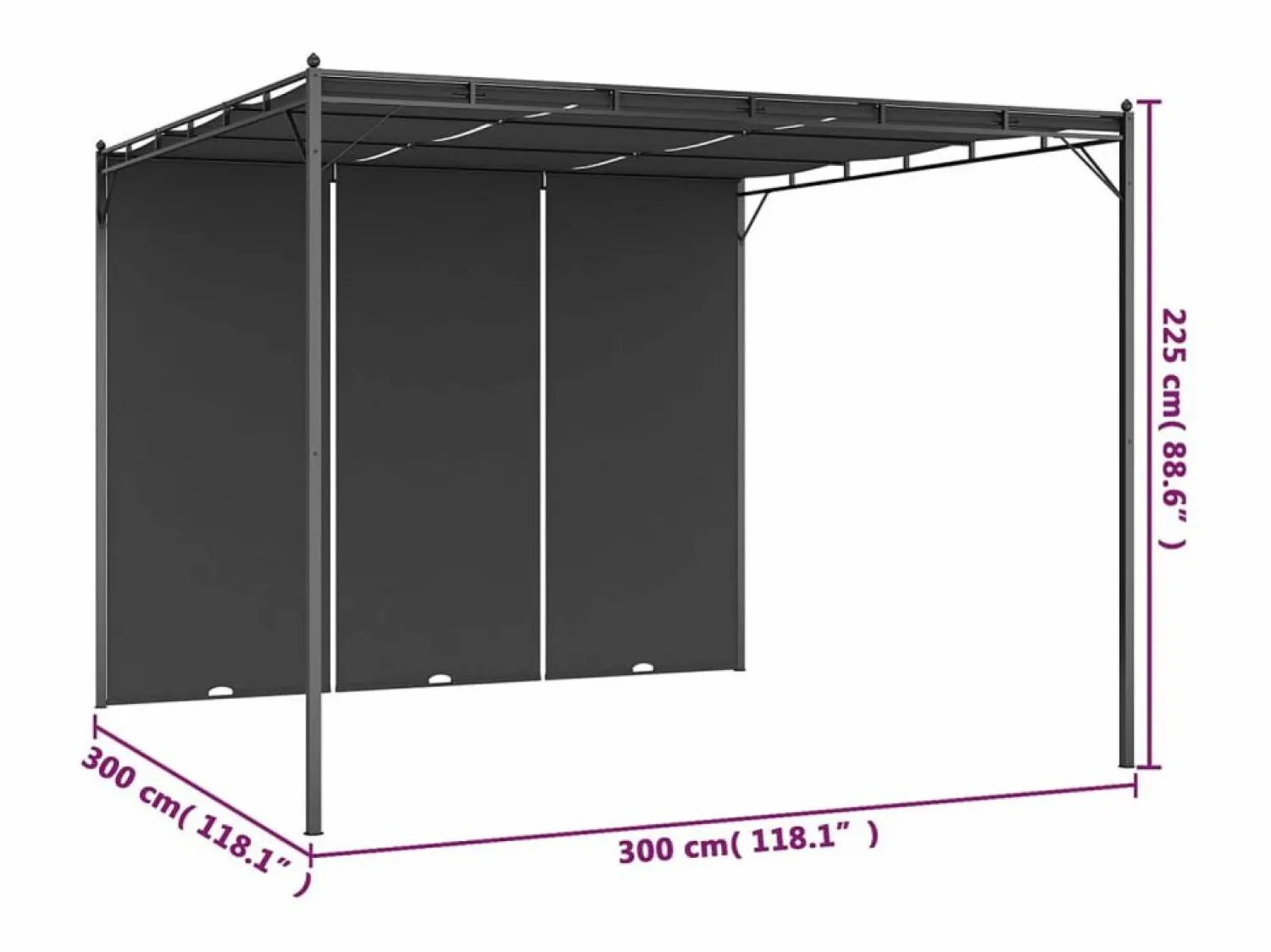 New vidaxl Toldo Lof con cortina lateral antracita 2,25x3x3 m Gris antracita
