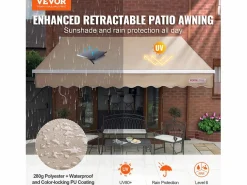 Outlet Toldo Manual Retráctil Para Terraza SucceBuy 243,84 x 213,36 cm Toldo Parasol Con Manivela Caqui
