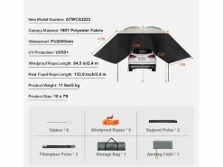 Toldo para Vehículo SucceBuy, Cubierta Sombra 305 x 213 cm, PU2000mm UV50+, para Camiones, SUV, Furgonetas, Autocaravanas