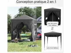 Clearance Toldo Plegable 4 m² - 2 ventanas, 4 lados - Acero y tela Oxford - 2 puertas con cremallera Cenador Y Quiosco