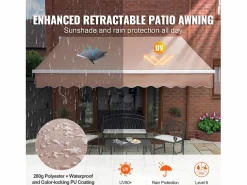 Toldo Retráctil Manual para Patio SucceBuy, 305 x 244 CM, Toldo Retráctil para Patio, Refugio Solar con Manivela
