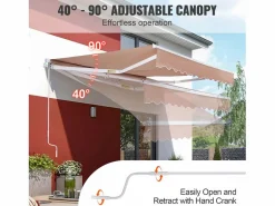 Toldo Retráctil Manual para Patio SucceBuy, 305 x 244 CM, Toldo Retráctil para Patio, Refugio Solar con Manivela