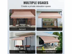 Toldo Retráctil Manual para Patio SucceBuy, 305 x 244 CM, Toldo Retráctil para Patio, Refugio Solar con Manivela