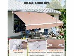 Sale Toldo Retráctil Manual para Patio SucceBuy, 366 x 305 CM, Toldo Retráctil para Patio, Protección Solar con Manivela Estor Y Toldo
