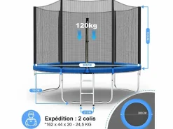 Trampolín con red de seguridad de 305 cm - Juguete infantil para deportes, hogar y exterior con base segura y protección antióxido