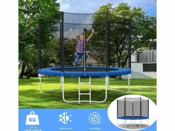 Trampolín con red de seguridad de 305 cm - Juguete infantil para deportes, hogar y exterior con base segura y protección antióxido