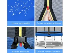 Hot Trampolín de Jardín Juegos al Aire Libre para Niños y Adultos 244 cm y Azul con Red de Seguridad Funda Protectora Cama Elástica