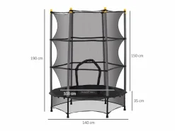 Trampolín infantil con red de seguridad, de acero y plástico, color (140x140x190cm) Negro