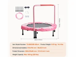 Trampolín SucceBuy, Trampolín Mini de 91 cm para Niños, Plegable, para Uso Interior y Exterior, para Niños y Niñas, Rojo Rosa