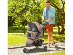 Hot Transportín plegable para perros y gatos, diseño práctico, tela Oxford resistente, color café (75 x 45 x 97 cm) Transportín De Paseo Para Animales