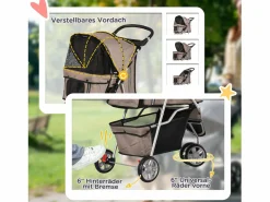 Hot Transportín plegable para perros y gatos, diseño práctico, tela Oxford resistente, color café (75 x 45 x 97 cm) Transportín De Paseo Para Animales