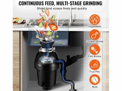 Online Triturador de Residuos SucceBuy, 1CV, Sistema de Trituración de Residuos de Alimentos con Montaje EZ,3960 rpm,Equipado con Cable de Alimentación Negro