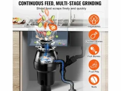 Hot Triturador de Residuos SucceBuy para Fregadero de Cocina, 1/2 CV, Sistema de Trituración de Residuos de Alimentos, 3820 rpm, con Cable de Alimentación Cubo De Basura Para Cocina