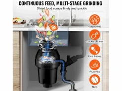 Triturador de Residuos SucceBuy para Fregadero de Cocina, 1,25 CV, Sistema de Trituración de Residuos de Alimentos, Instalación Fácil, 4060 rpm