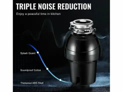Triturador de Residuos SucceBuy para Fregadero de Cocina, 1,25 CV, Sistema de Trituración de Residuos de Alimentos, Instalación Fácil, 4060 rpm