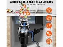 Best Triturador de Residuos SucceBuy para Fregadero de Cocina, 3/4 CV, Sistema de Trituración de Residuos de Alimentos, 3600 rpm, con Cable de Alimentación Negro