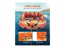 Discount Tubo Remolcable SucceBuy para Navegación, Flotador Remolcable Inflable para Deportes Acuáticos de 1 a 4 Pasajeros Deportes Náuticos