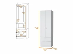 Discount TuHome Armario alto Mayer en melamina con dos puertas y dos cajones, Blanco