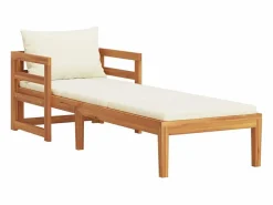 vidaxl Tumbona con cojines crema madera maciza de acacia