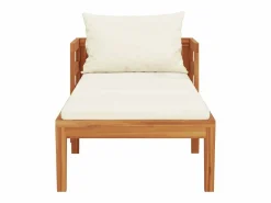 vidaxl Tumbona con cojines crema madera maciza de acacia