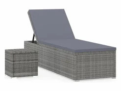 Sale vidaxl Tumbona con cojín y mesita de ratán sintético Gris