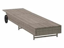 Clearance vidaxl Tumbona con ruedas y cojín ratán sintético Gris