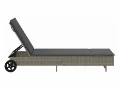 Clearance vidaxl Tumbona con ruedas y cojín ratán sintético Gris