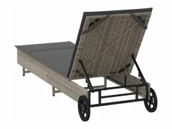 Clearance vidaxl Tumbona con ruedas y cojín ratán sintético Gris