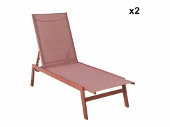 Tumbona de acero multi posiciones, set de 2 terracotta Tumbona