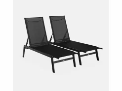 New Sweeek Tumbona de acero multi posiciones, set de 2 Negro