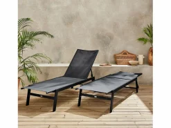 New Sweeek Tumbona de acero multi posiciones, set de 2 Negro