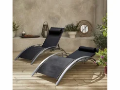 Sale Sweeek Tumbona de aluminio textileno, set de 2 Gris