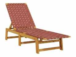 vidaxl Tumbona de madera maciza de acacia y tela roja