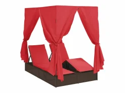 vidaxl Tumbona doble Ajustable Rojo 205 x 129 x 200 cm ratán sintético