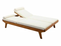 Tumbona doble con respaldo multiposición blanca y madera maciza 127 cm CARACAS Tumbona