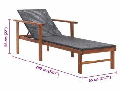 vidaxl Tumbona madera maciza de acacia y ratán sintético