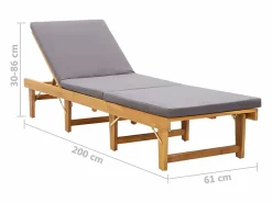 vidaxl Tumbona plegable con cojín madera maciza de acacia