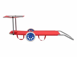 Tumbona plegable con toldo y ruedas acero roja ES770810