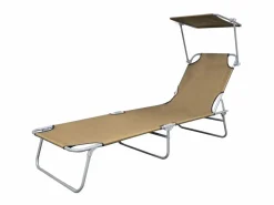 Outlet Tumbona plegable con toldo de acero taupé ES15715 Topo