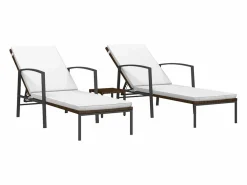 vidaxl Tumbonas con mesita 2 unidades ratán sintético marrón