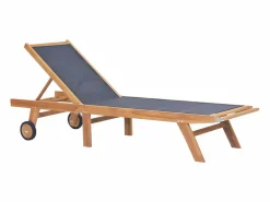 New vidaxl Tumbonas plegables con ruedas 2 uds teca maciza y textilene Color natural claro