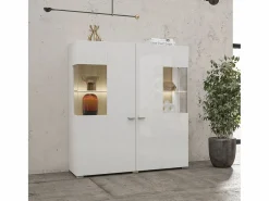 Best Vajillero 2 puertas Akram Blanco y Madera Vitrina Para Vajilla