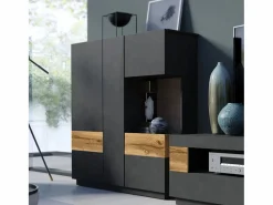 Online Vajillero 3 puertas Andrea antracita y Madera Vitrina Para Vajilla