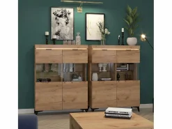 Best Petits-Meubles Vajillero 2 puertas con LED Ruben Madera Color natural claro