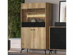 Petits-Meubles Vajillero 4 puertas con LED Elara Madera y Negro