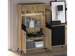 Petits-Meubles Vajillero 4 puertas con LED Elara Madera y Negro